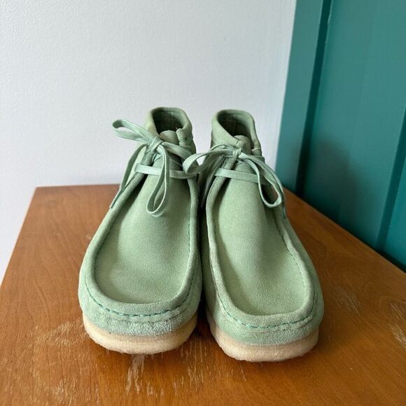 Clark Originals Men’s Wallabee Mint Green Suede Leather  Lace Up Square Toe Ankl - Picture 4 of 15